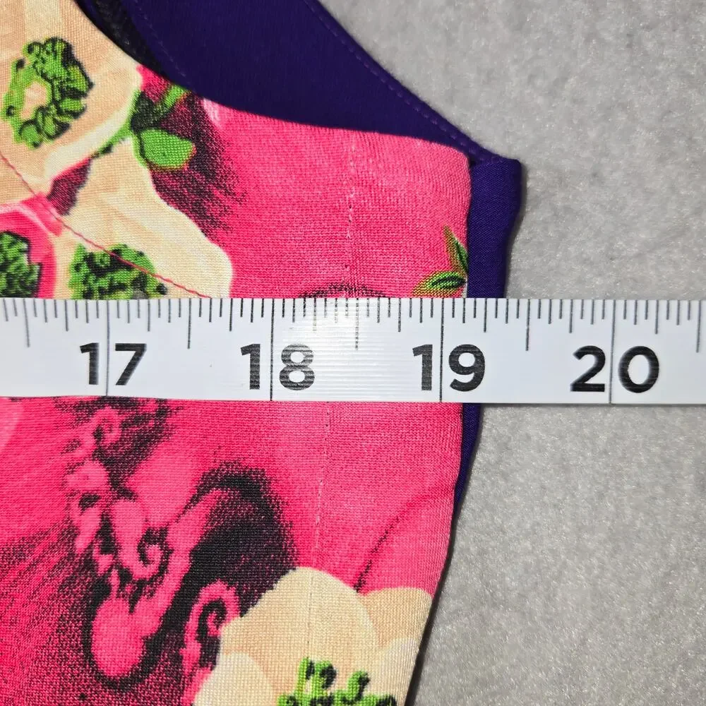 Patrick Kdep Purple Floral Colorblock Midi Dress Statement Garden Party Colorful